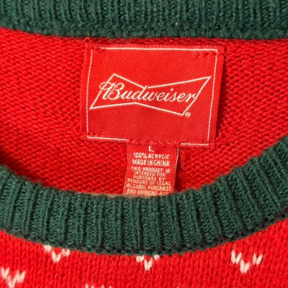 Budweiser Mens Holiday Fair Isle Clydesdale Sweater, Red Green,L - Picture 4 of 12